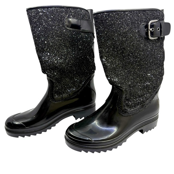 Stuart Weitzman glitter black rubber boots size Large (7.5) - Picture 1 of 14